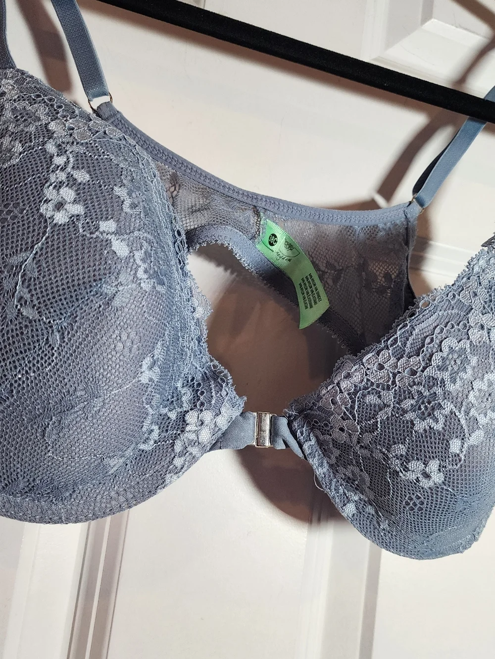Honey Dew Lace Underwire Bra in Dusty Blue Clasp Front 38C